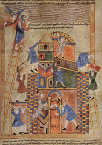 Tower of Babel - Paraphrasen Pentateuch.  Master of the Paraphrasen Pentateuch